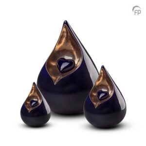 Keramische urn Celest met hart - Blauw/Brons