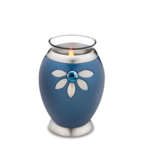T271 Nirvana™ Azure Tealight Urn Blue & Bru Pewter w/Swarovski®