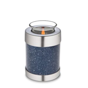 T663 Tealight Urn Speckled Indigo & Bru Pewter